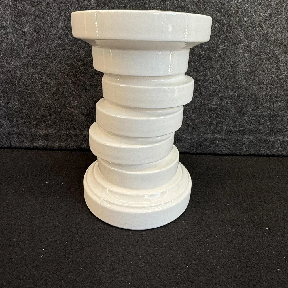 Vintage White Ceramic Pillar‎ Candle Holder Modernist Stacked Column MCM Japan